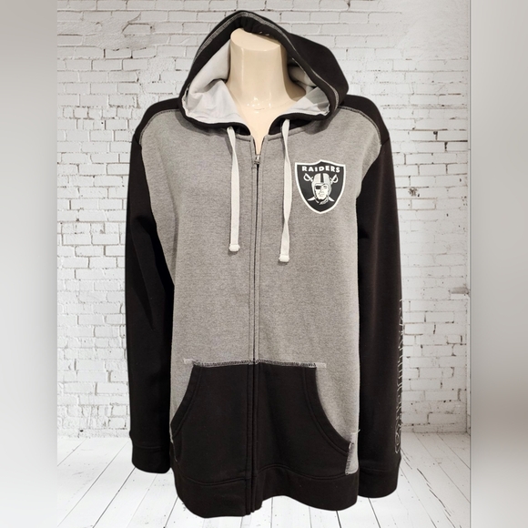 FANATICS Men Raiders Black Gray Full Zip Hooded Hoodie Sweatshirt Jacket XL - Picture 1 of 7